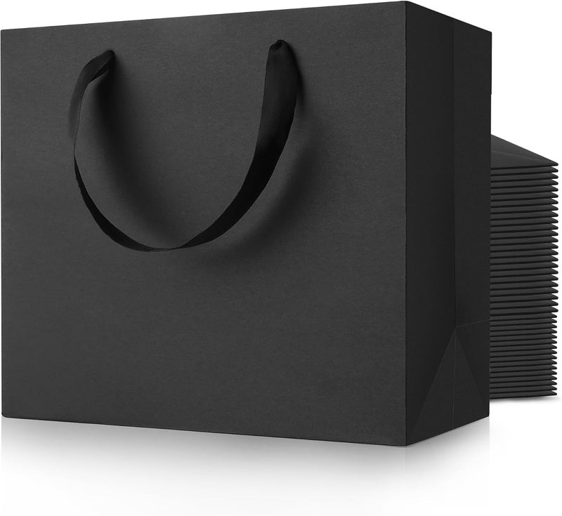 MOXARYSU Large Black Gift Bags: 12.5x4.5x11 Inch 48pcs Kraft Paper Bags Bulk For Party Shopping Birthday Wedding (L,48) - Image 1